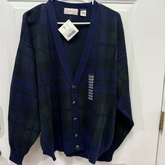 Vintage Murano dead stock plaid wool blend button-down cardigan,Men’s Med Unisex - Picture 1 of 7
